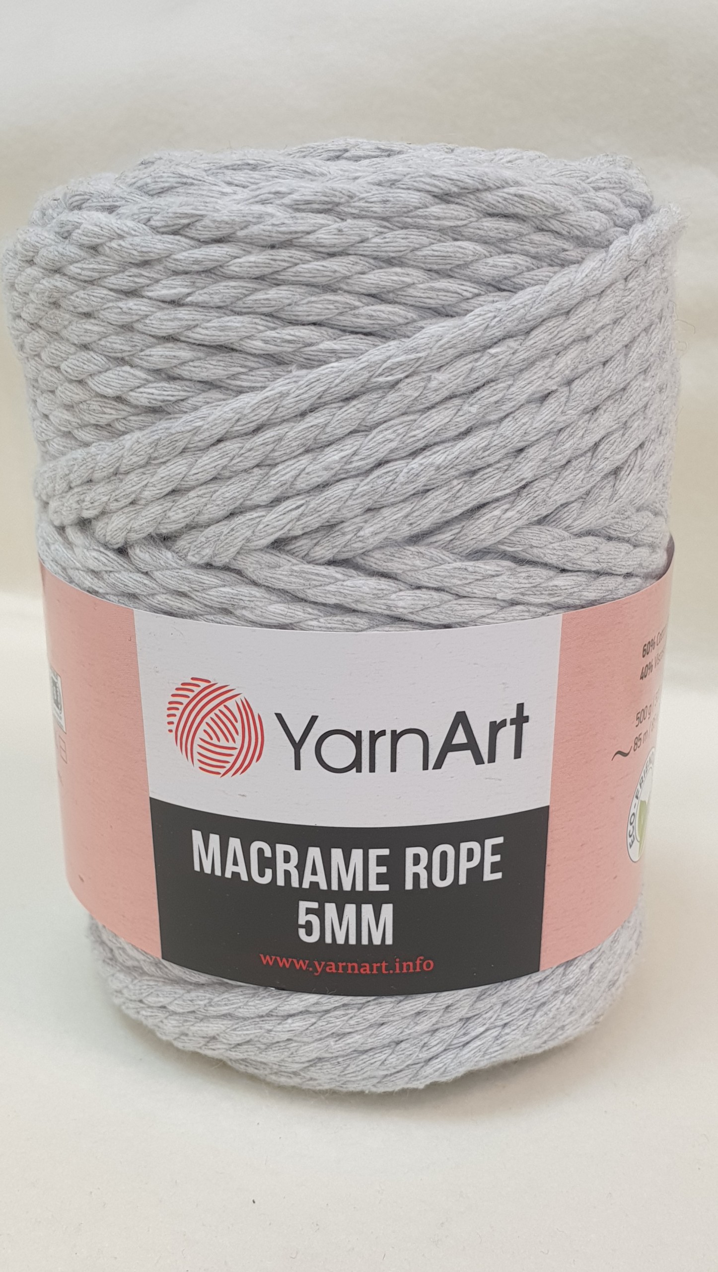 Sznurek makrama- Yarn Art - Macrame Rope 5 mm kol.756 - jasnoszary